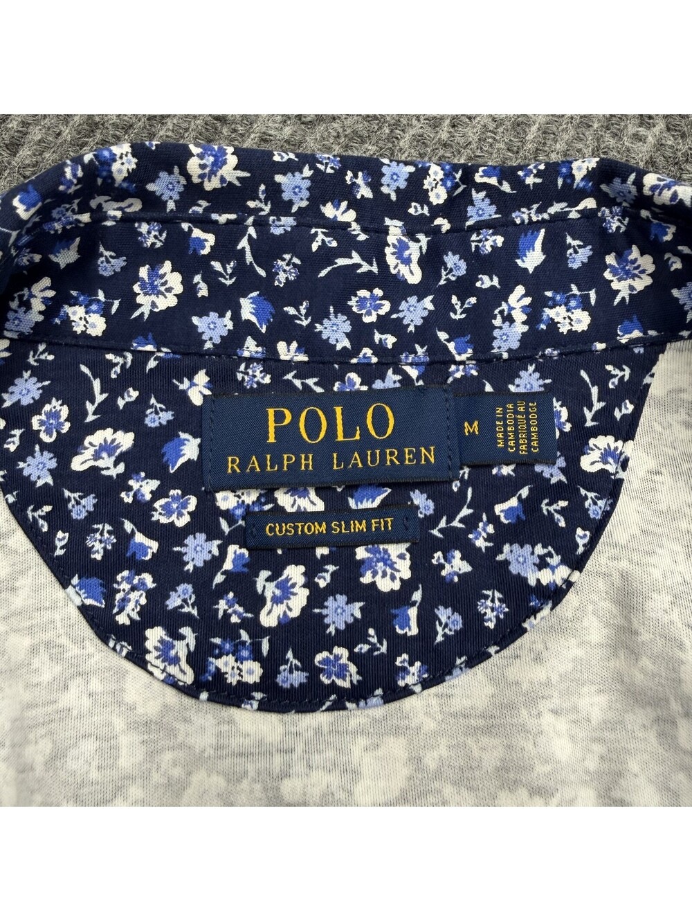 Polo Ralph Lauren Polo Shirt Mens M Custom Slim Fit Blue White Floral AOP Preppy - Picture 4 of 9
